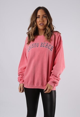 VINTAGE SWEATSHIRT JUMPER OVERSIZED BEACH PRINT UK 16 (CCZ)