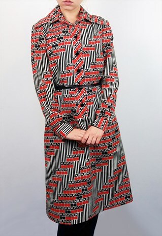 TREVIRA VINTAGE 70'S ELONGATED COLLAR MIDI DRESS SHIRT
