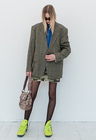 90'S VINTAGE OVERSIZED ELEGANT PLAID BLAZER IN MUTED TONES