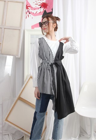 (KOREAN) ASYMMETRIC 2-IN-1 GILET VEST LAYERED TOP