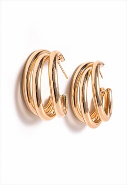 Gold multilayered twisted hoop earrings