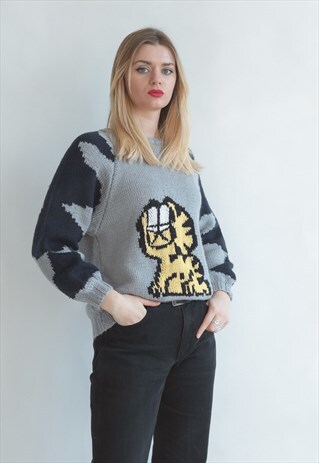 VINTAGE 80S FUNKY KNIT JUMPER WITH GARFIELD CAT