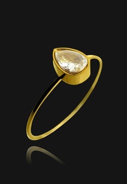 Gold Single Teardrop Rhinestone Ring - 3 Sizes