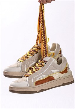 Cow patch sneakers chunky platform suede skater shoes cream