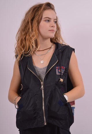 WOMENS VINTAGE GILET MEDIUM NAVY BLUE 90S