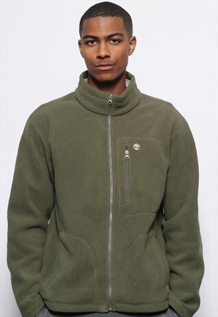 VINTAGE TIMBERLAND LOGO FLEECE FULL ZIP GREEN