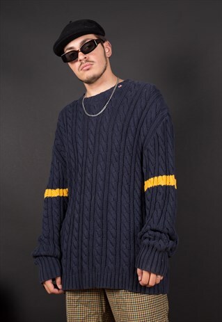 VINTAGE BLUE POLO BY RL CABLE KNIT JUMPER