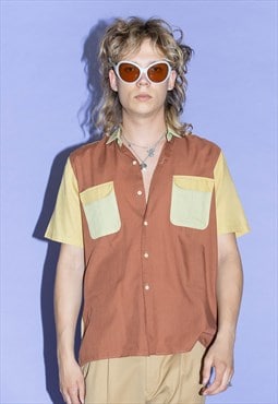 Vintage Y2K colorblock chill button down in muted tones