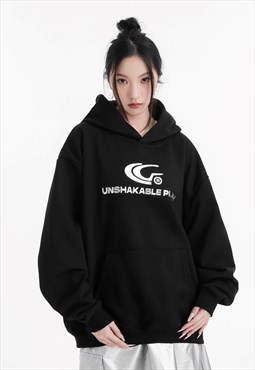 Utility hoodie patch pullover unshakable slogan top in black