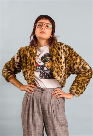 VINTAGE FAUX FUR LEOPARD PRINT BOLERO / CROPPED JACKET 90'S