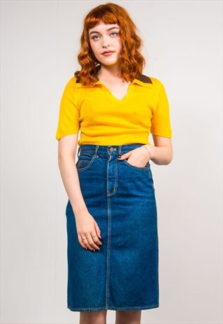 VINTAGE 70'S LEVI'S DARK DENIM HIGHWAIST MIDI SKIRT