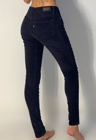 VINTAGE LEVI SKINNY MID RISE NAVY CORDUROY JEANS