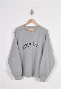 Vintage Guess U.S.A. Embroidered Spell Out Sweater Grey XL