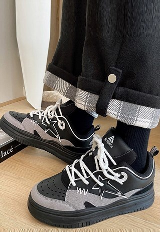 PLATFORM SNEAKERS GRUNGE SKATER SHOES CHUNKY SNEAKERS BLACK