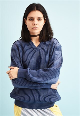 90'S RETRO MILITARY STYLE SLOUCHY WOOL KNIT JUMPER