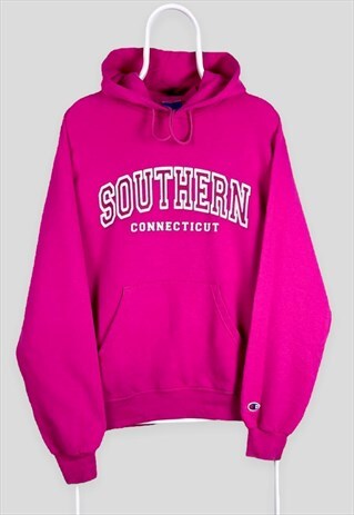 VINTAGE CHAMPION PINK HOODIE SOUTHERN CONNECTICUT MEDIUM