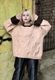 WIDE CABLE SWEATER PREMIUM WOOLEN KNITTED JUMPER PASTEL PINK