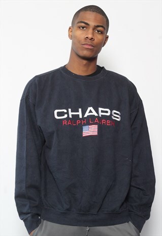 VINTAGE RALPH LAUREN CHAPS BIG LOGO SWEATSHIRT NAVY BLUE