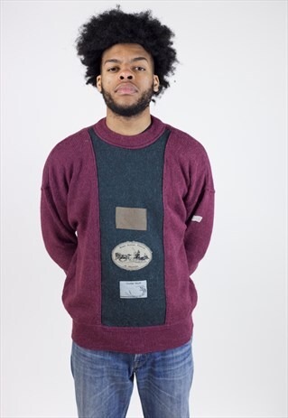 VINTAGE 90S ADIDAS BURGUNDY/GREY KNIT JUMPER