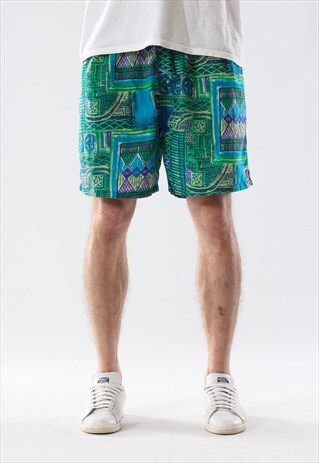 VINTAGE HAWAIIAN ALOHA 90S GREEN PATTERNED SWIM BEACH