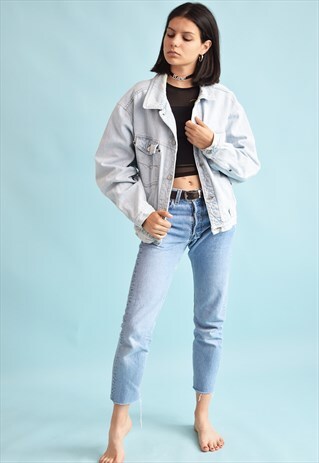 90'S RETRO DENIM STONEWASH OVERSIZED FESTIVAL JACKET TOP