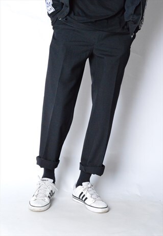 VINTAGE 90S BLACK MINIMALIST WOOL BLEND PANTS