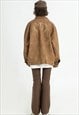 SUEDE JACKET FAUX LEATHER ROCKER BOMBER IN WASHED BROWN