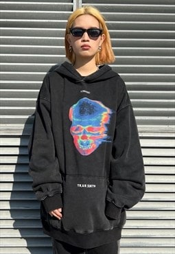 Thermal print hoodie Skeleton pullover rainbow top in grey