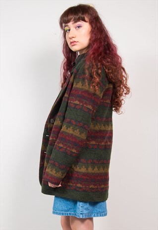 VINTAGE 90'S DARK GREEN & RED AZTEC BLAZER JACKET
