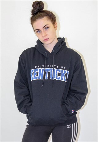 VINTAGE CHAMPION USA LOGO HOODIE IN BLACK MEDIUM