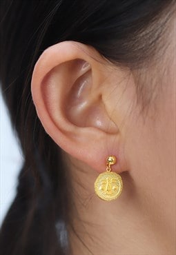 Gold Fun Smiley Face Ear Stud Earrings