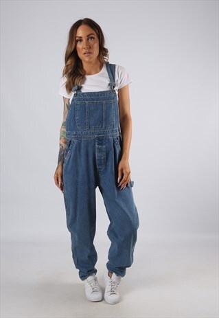 VINTAGE DENIM DUNGAREES WIDE TAPERED LEG UK 12 M (JE4C)