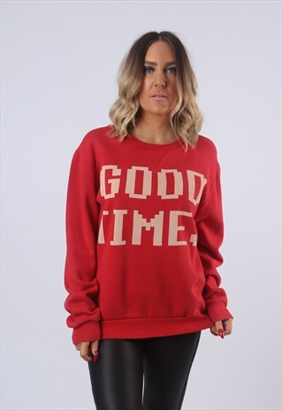 SWEATSHIRT JUMPER PRINT OVERSIZED GOOD TIMES UK 16 (EABK)