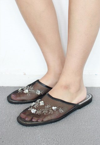 BLACK MESH BEACH SUMMER SLIDERS SANDALS