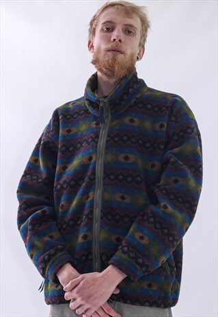 VINTAGE MENS TIMBERLAND AZTEC FLEECE FULL ZIP JACKET