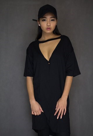 SALE - BLACK CHOKER TEE DRESS
