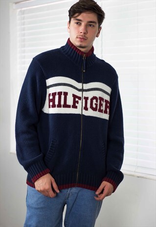 VINTAGE TOMMY HILFIGER JUMPER ZIP LOGO 90S L 28.5