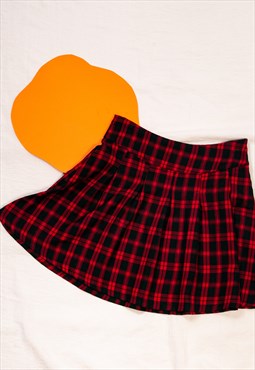 Vintage Skirt Y2K Preppy Pleated Checked Mini in Red Tartan