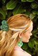 GREEN QUILTED STYLE HEART CLAW HAIR CLIP