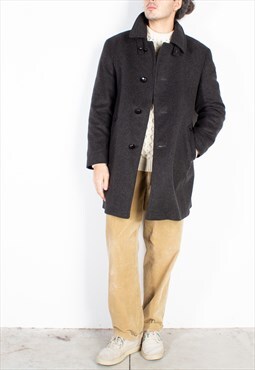 Men's Elite Dark Grey Checked Lining Wool Short Coat
