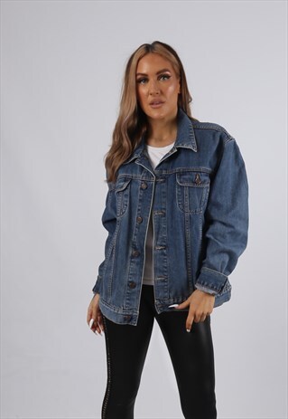 VINTAGE EDDIE BAUER DENIM JACKET OVERSIZED FITTED UK 16 DB4H