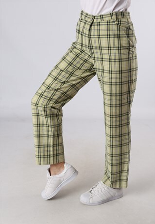 VINTAGE HIGH WAISTED TROUSERS TARTAN CHECKED UK 10 (A4L)