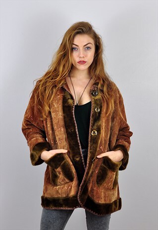 VINTAGE VELVET FAUX FUR EMBELLISHED JACKET