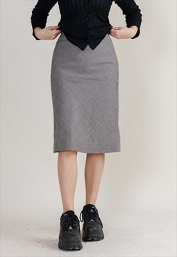 Vintage Max&Co Preppy Midi Grey Check Pattern Chic Skirt S/M