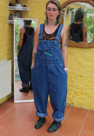 VINTAGE 90'S BLUE WORKER DENIM DUNGAREES SIZE 12 14 16 18