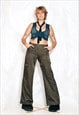 VINTAGE Y2K CARGO FLARE TROUSERS IN KHAKI SATIN