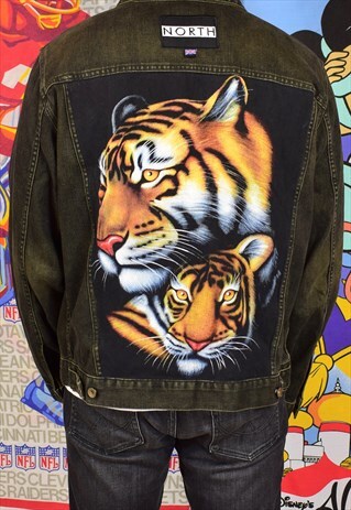 NORTH CUSTOM REWORKED TIGER PRINT FESTIVAL DENIM JACKET