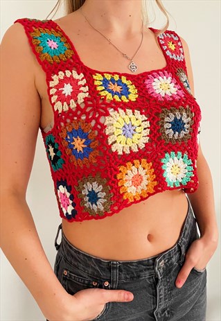 RED CROCHET CROP TOP - HANDMADE BOHO STYLE SUMMER