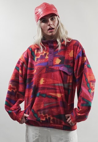 VINTAGE 80'S LOTTO RED/ PURPLE PRINT FLEECE