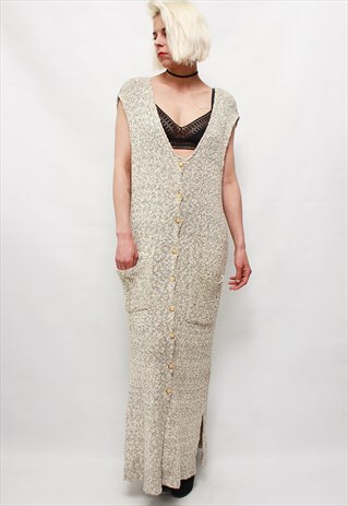 VINTAGE 90' UNIQUE HIPPIE BOHO BEIGE FESTIVAL DRESS